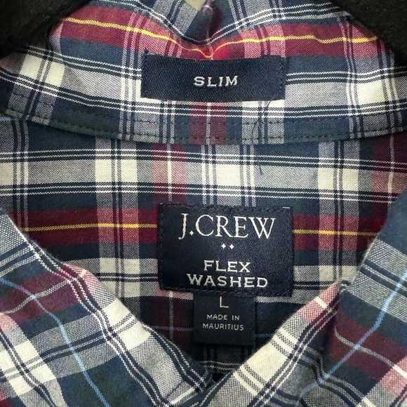 JCREW FACTORY Flex Wash Slim Fit Blue Red White Gingham Long Sleeve Button Large - Picture 5 of 6